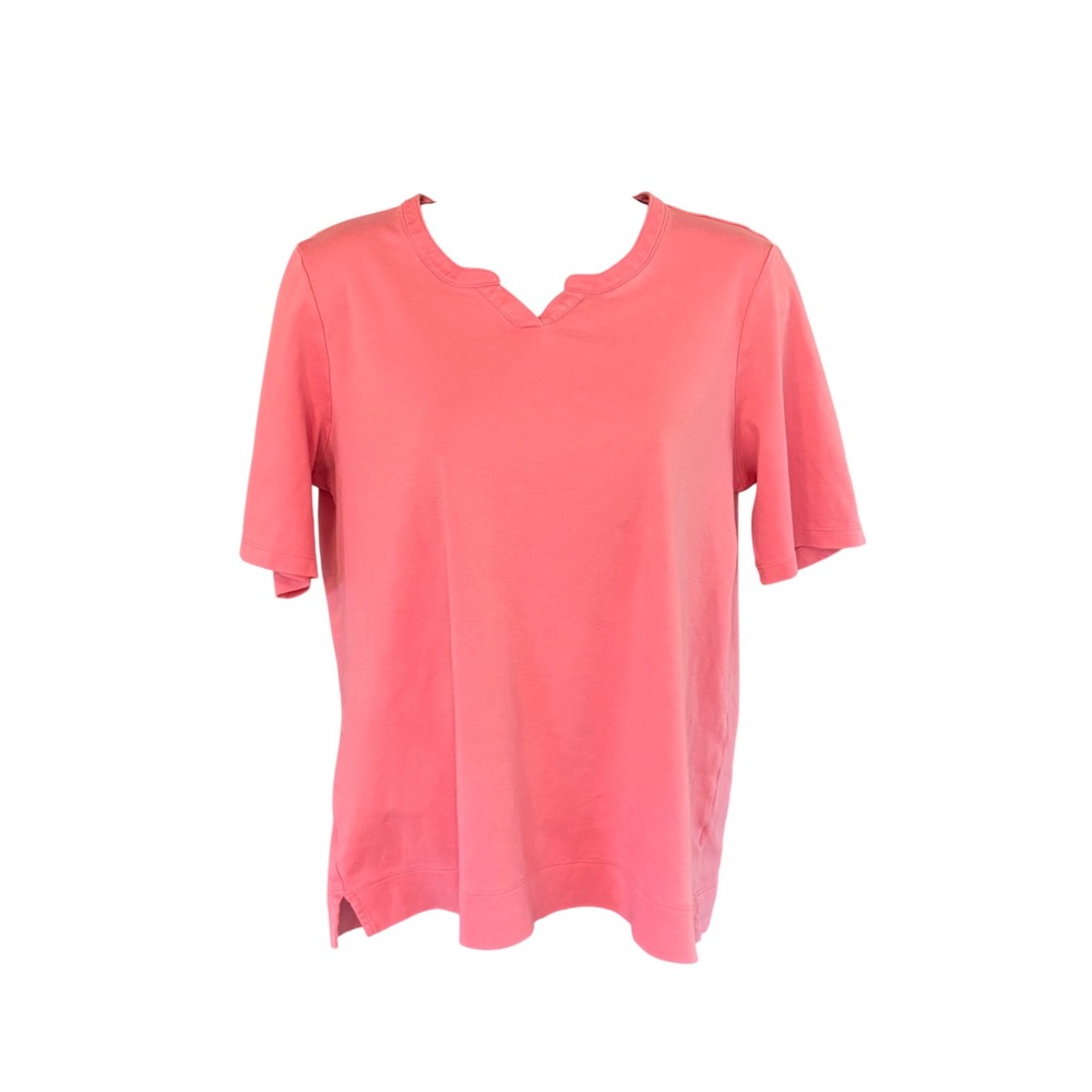 LL Bean Womens Coral Pink Supima Cotton Notch Neck Short Sleeve T-Shirt Large L